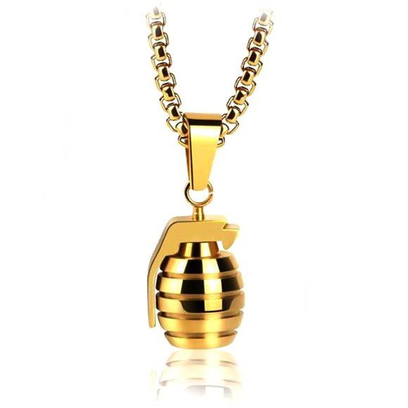 New! Stainless Steel Grenade Pendant Necklace Box Chain - Picture 5 of 6